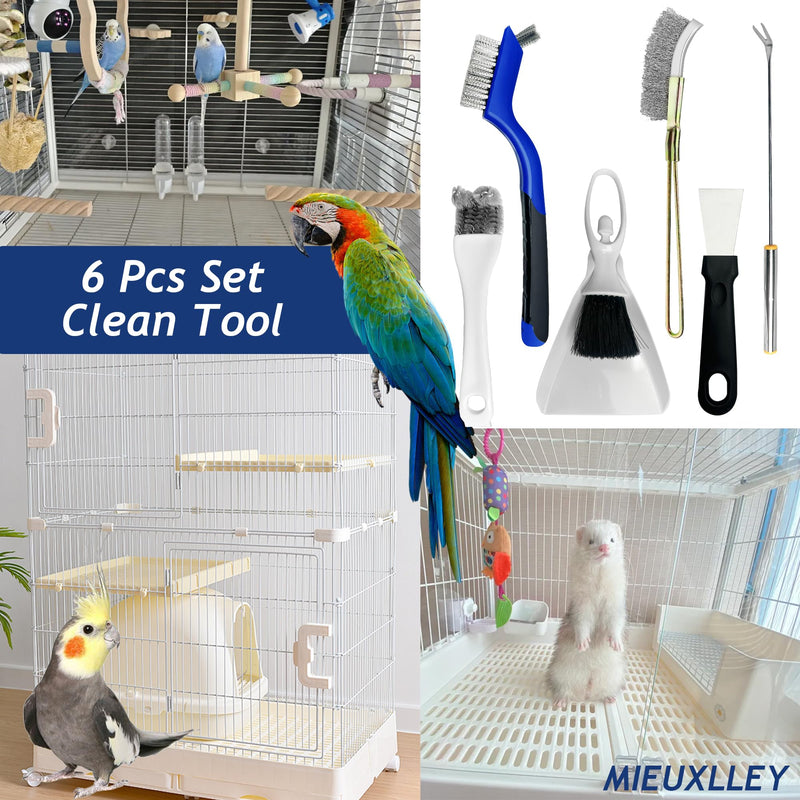 Upgrade 6PCS Cage Cleaner Set,2-in-1 Stainless Steel Pet Cage Brush,Bird Poop Remover,Scraper Tool with Long Handle,Small Animals House Cleaning Accessories,Mini Dustpan and Broom Set (6PCS) - PawsPlanet Australia