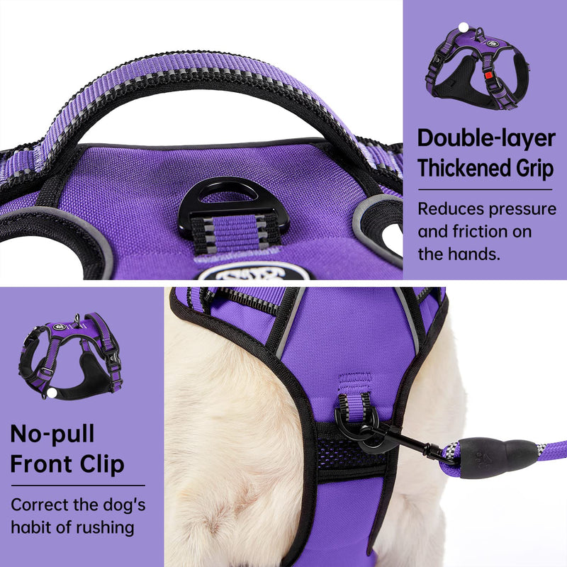 IVY&LANE No Pull Dog Harness for Small Dogs, Dog Vest Harness with Leash, Safety Belt and Storage Strap, Fully Adjustable Harness, 360° Reflective Strip, Soft Handle (Purple, S) Purple - PawsPlanet Australia