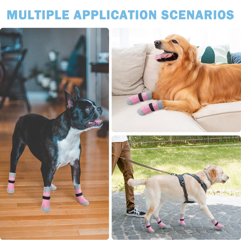 SCENEREAL Dog Socks to Prevent Licking Paws for Hardwood Floors Anti Slip, Dog Grippy Boots Shoes for Hot/Cold Pavement, Paw Protectors with Grippers for Small Medium Large Senior Dogs XS(Pack of 4) Pink Pearl Paw - PawsPlanet Australia