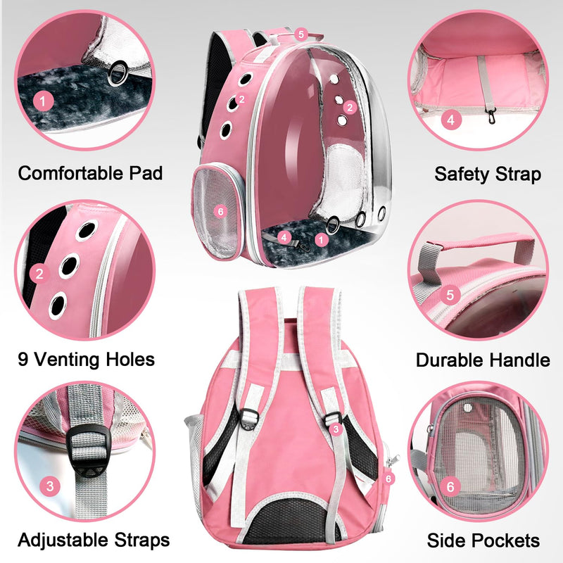 Cat Backpack Carrier, Pet Cat Carrier with Ventilated Design for Carrying Puppy Cats, Pet Carrier Backpack for Traveling/Hiking/Camping/Outdoors Airline Approved Travel Carrier(Pink) Pink