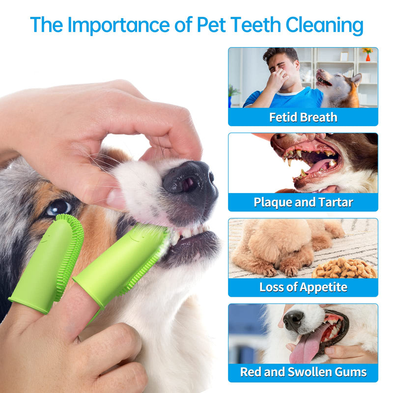2 Pack Toothbrush for Dog, Finger Toothbrush Kit, 135ºSurround Bristles for Easy Teeth Cleaning, Double-Finger Toothbrush Dental Care for Puppies, Cats and Small Pets 2 Pcs Bule&Green - PawsPlanet Australia