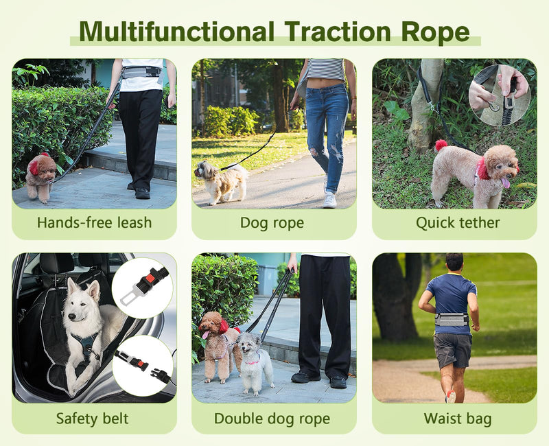 Pecute Hands Free Dog Leash with Pouch, Waist Belt Fanny Pack with Soft Padds, Dual Padded Handles and Durable Bungee for Walking, Hiking, Jogging Biking, and Running (Up to 220lbs) Grey 2.0 - PawsPlanet Australia