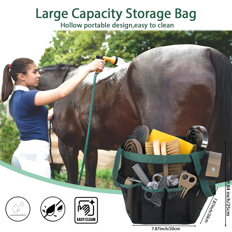 Horse Grooming Kit 13 Piece, Horse Brushes for Grooming Supplies Set with Organizer Bag, Horse Brush & Curry Comb for Effective Cleaning, Gift for Horses Riders Beginners Brown Green