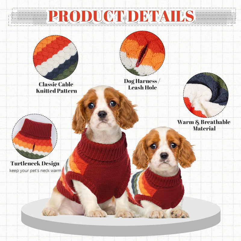Kuoser Dog Sweater, Warm Dog Sweaters for Small Dogs Pet Christmas Clothing, Classic Cable Knitwear Cold Weather Thermal Pullover for Pug Dachshund Yorkie, Soft Puppy Turtleneck Sweatshirt, Red S Small (Chest: 13.7''; Weight: 6 - 9LB) - PawsPlanet Australia