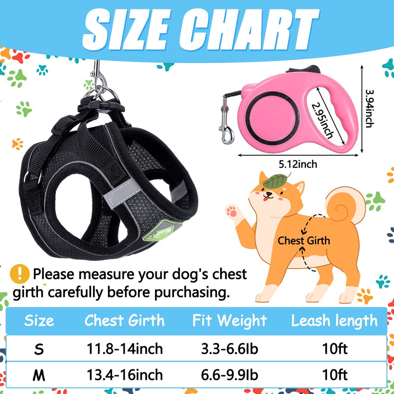 6 Pcs Small Dog Harness with Retractable Leash and Bowknot Pet Collar Set Soft Mesh Padded Vest Harness 10 FT Pet Walking Leash with Anti Slip Handle Adjustable Puppy Collar for Small Dog Cat S - PawsPlanet Australia