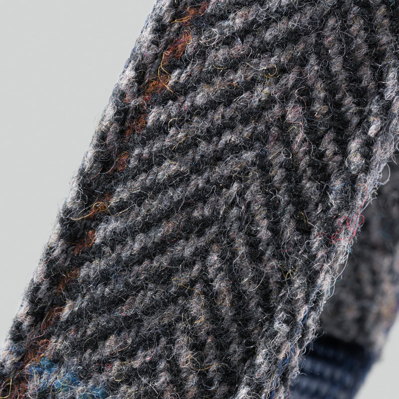 HUGO & HUDSON x HACKETT Tweed Dog Collar with Adjustable Metal Buckle, Grey Checked Herringbone S