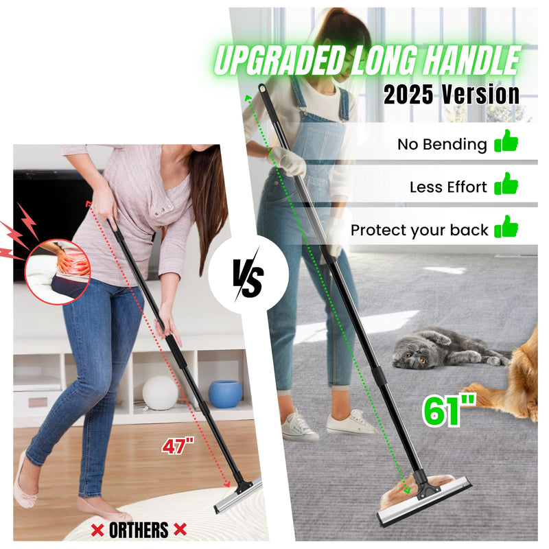 2025 Dual-Edge Carpet Rake for Pet Hair Removal & Fluffing Matted Carpet – 61" Adjustable Handle, Deep Clean Dog & Cat Hair Remover, Reusable Scraper for Rugs, Low Pile Carpet, Couch & Stairs (Set 3) Set 3 - PawsPlanet Australia