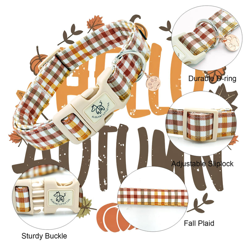 Elegant little tail Fall Dog Collar, Plaid Puppy Collars Fall Yellow Male Cute Puppy Adjustable Cotton Pet Collar with Quick Release Buckle for Small Medium Large Dogs Small (Pack of 1) - PawsPlanet Australia