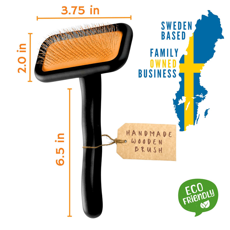 Black Medium Dog Slicker Brush for Dogs and Cats Grooming | Detangle, Fluff & Volumize | Soft Vented Cushion | Matt Rubberized Paint | Ergonomic Handle | Wire Brush | Orange Details - PawsPlanet Australia
