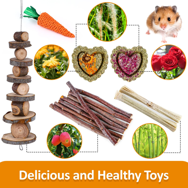 Hamster Toys Set, Guinea Pig Toys Small Animal Chewing Toy and Rat Cage Accessories, Chinchillas, Gerbils, Rats, Rabbit Rodents Teeth Care, Apple Wood Timothy Hay Mouse Toy Swing Seesaw Bridge Styles-4