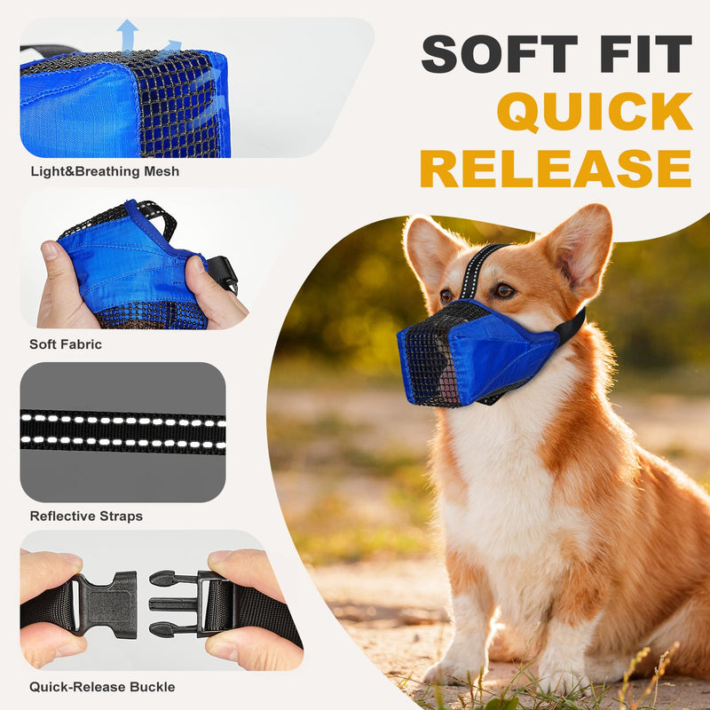 Mesh Dog Muzzle, Breathable Soft Dog Muzzle with Reflective Straps for Secure Fit, Prevents Biting, Chewing Scavenging- Adjustable for Small Medium Large Dogs,Blue,M Blue M(Snout Cir: 9.44) - PawsPlanet Australia