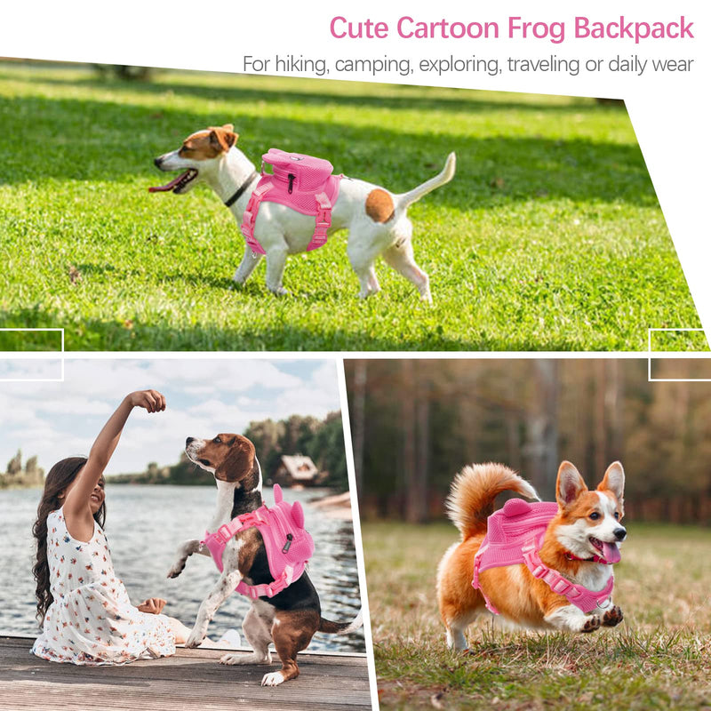 IDOMIK Dog Backpack Harness, No-Pull Dog Backpack with D-Ring for Small Medium Dogs, Cute Self Carrier Backpack for Dogs to Wear, Adjustable Dog Harness Backpack for Traveling Camping Hiking,Pig,S Pink Pig