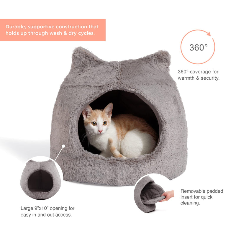 Best Friends by Sheri Meow Hut Fur Dome Pet Bed – Covered Cat Cave for Cats & Small Dogs up to 15 lbs, Faux Fur Hideaway with Water-Resistant Bottom, Machine Washable, Gray - PawsPlanet Australia