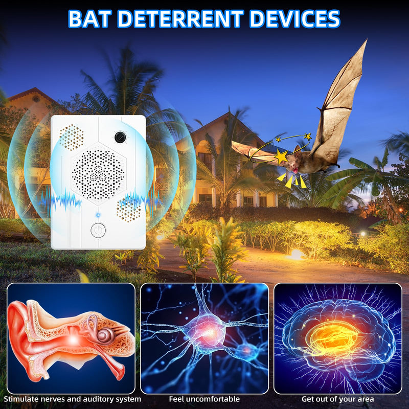 2026 Upgraded Ultrasonic Bat Deterrent for Attic & Roof, Portable Rechargeable Bat Repellent for House Eaves, Safe Electronic Pest Control to Keep Bats Away from Porch & Indoor, 2 Pack - PawsPlanet Australia