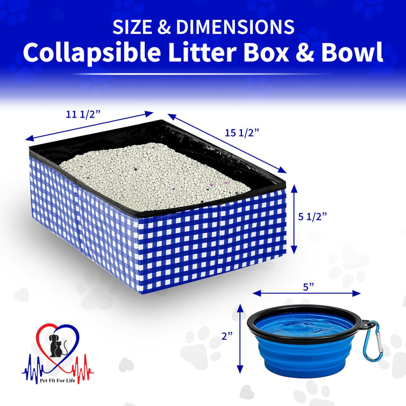 Pet Fit For Life - Vibrant Collapsible Travel Cat Litter Box - Portable, Foldable, Compact Design with Bonus Water Bowl - Ideal for Car & Camping - Reusable, Cats Safe - Blue, (16"x12"x5") - PawsPlanet Australia