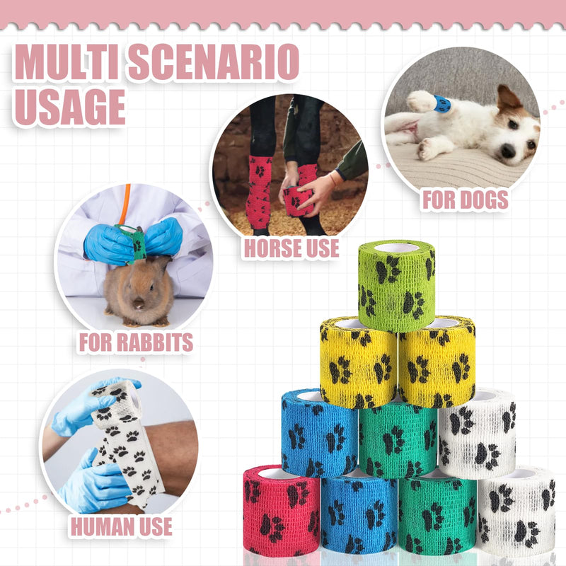 Vet Wrap for Dogs,Bandage Wrap,12Pcs 2 Inches X 5 Yards Pet PreWrap Cohesive Bandages Bulk Self Adhesive Dog Paw Protector for Horse, Cat, Bird, Pet Animal - PawsPlanet Australia