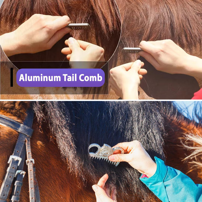 13 Piece Horse Grooming Kit, Complete Horse Brush Set & Curry Comb, Horse Brushes for Grooming with Tote Bag, Tack Room Supplies for Effective Bathing Massaging, Gift for Horses Owners (Purple)
