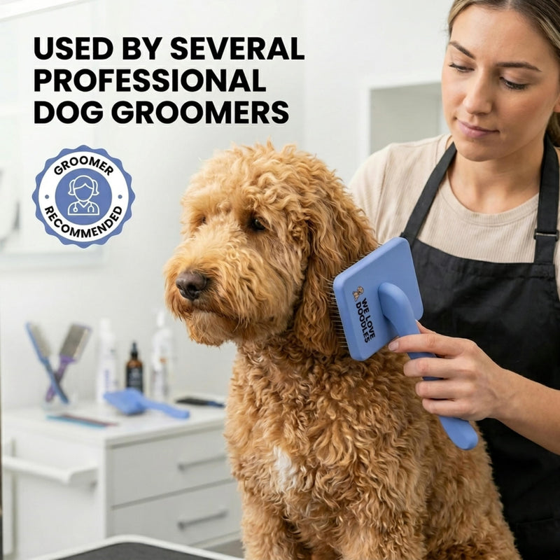 We Love Doodles Dog Slicker Brush for Grooming Pet Hair - Best Brushes for Poodle & Golden Doodle - Long-Haired Grooming Tool Small Non-Curved