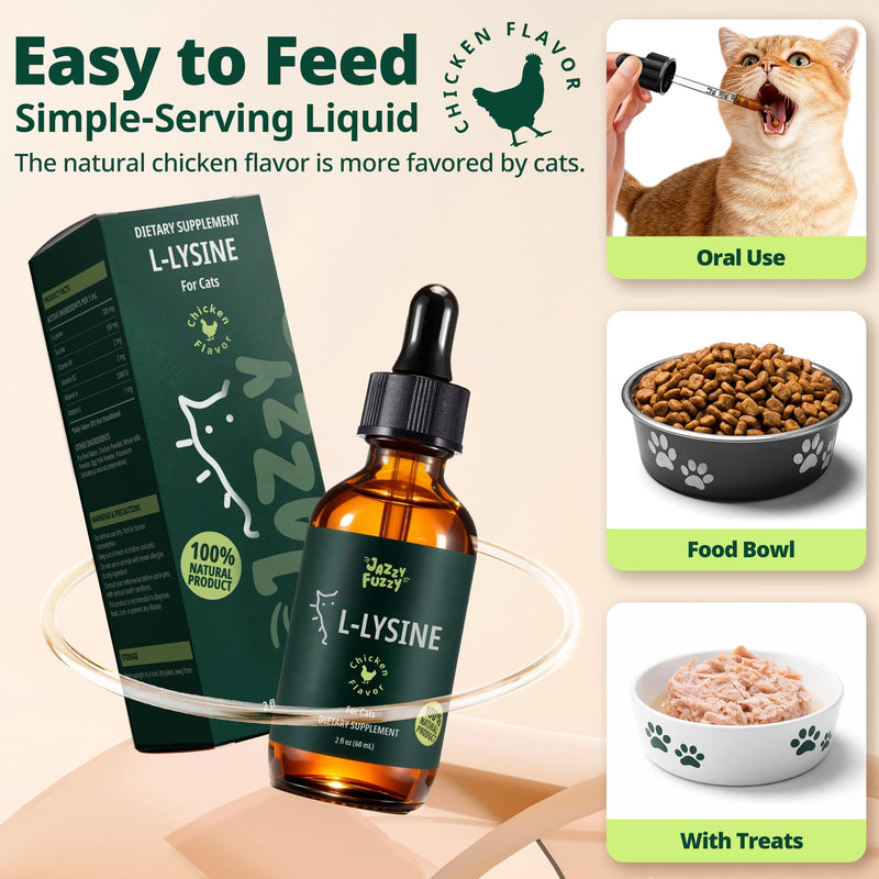 L-Lysine for Cats Liquid Drops, Immune, Respiratory & Eye Support, with Taurine and B Vitamins, Chicken Flavor, Easy to Mix for Kittens & Adult Cats, 60 mL