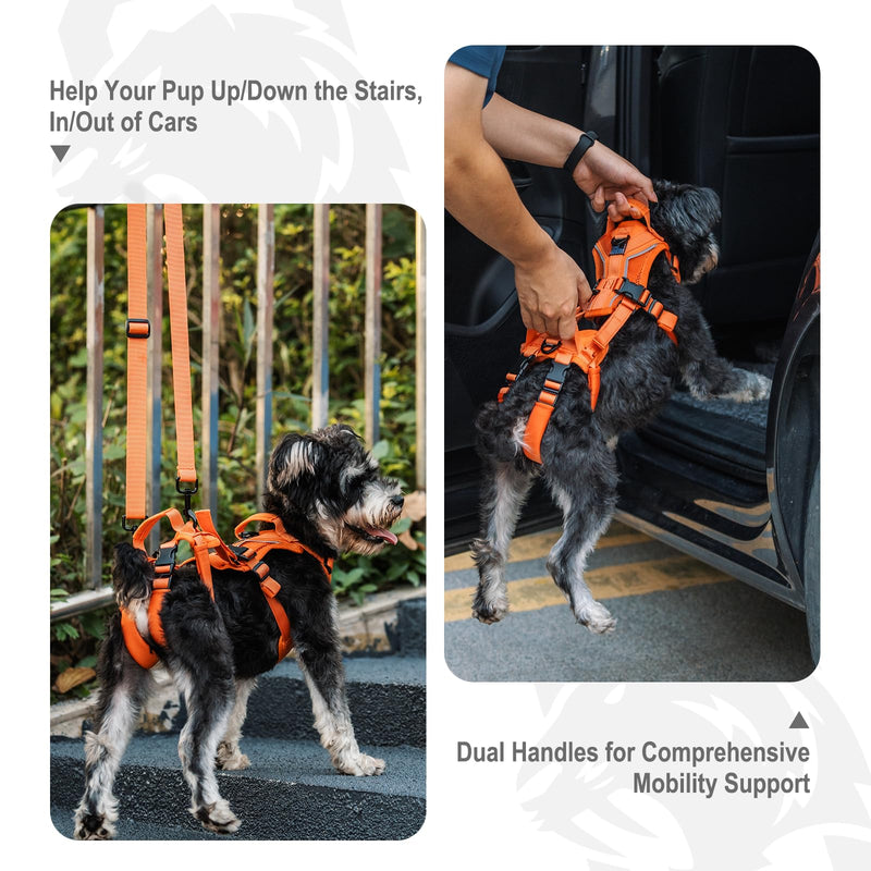 OneTigris Lift Harness for Small Dogs XS, Sling Carrier to Help Lift and Walk, Outdoor Full Body Support with Reflective Straps for Back Legs Orange - PawsPlanet Australia