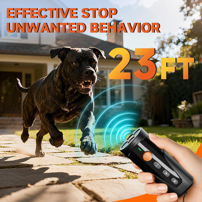 Dog Bark Deterrent Device, 3X Ultrasonic Anti Barking Device 6 Modes Dog Trainer Rechargeable & Portable Safe Bark Control Indoor Outdoor for All Dogs with LED Flashlight - Black