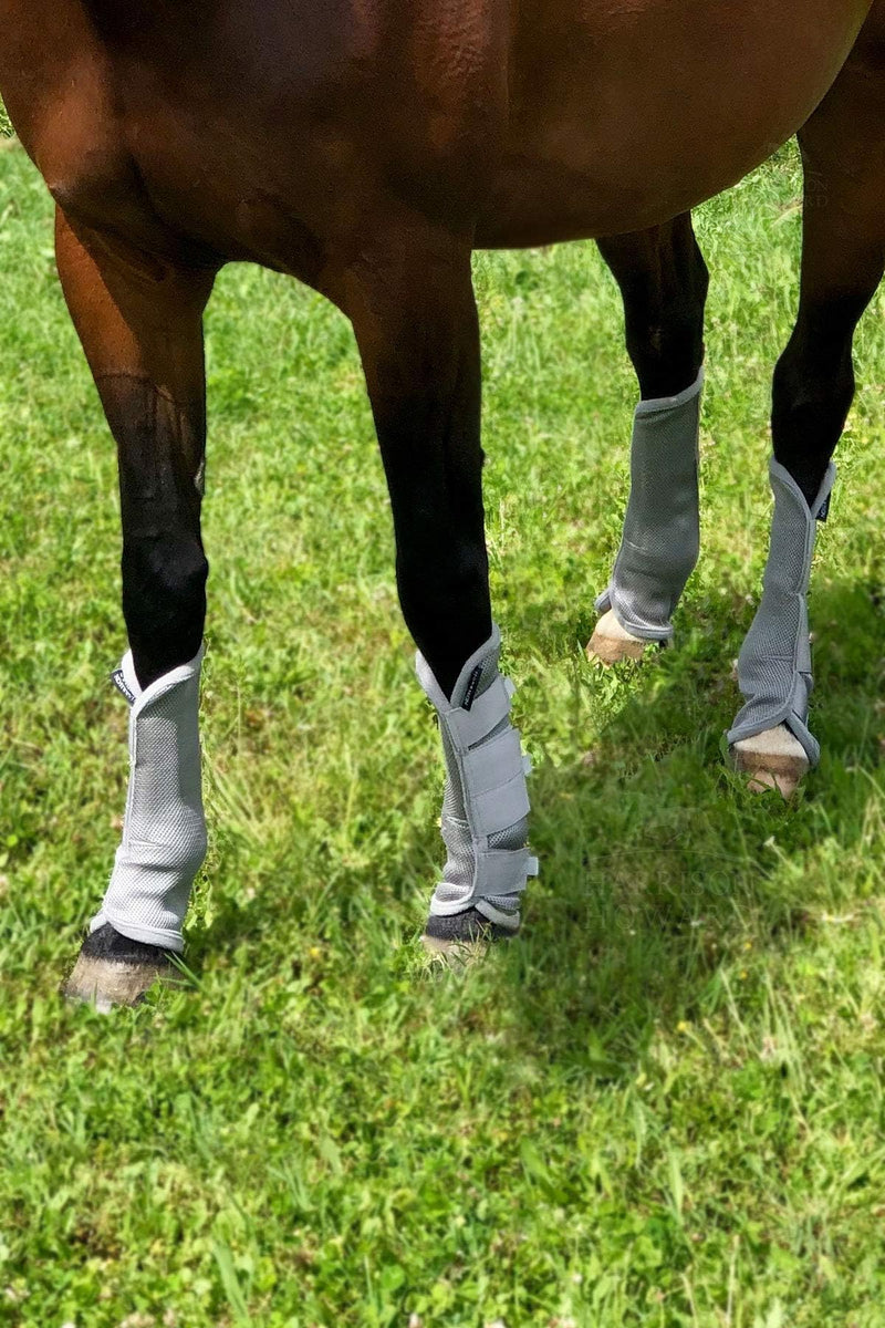 Harrison Howard Horse Fly Prevention Fleece-Edging Nylon Strap Fly Boots Horse Leg Guards Set of 4 -Silver (Full) Silver Full (Large)