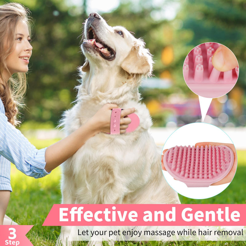 Comotech 6PCS Dog Bath Brush & Dog Toothbrush | Adjustable Handle Shampoo Brush & Scrubber for Short & Long Haired Dogs & Cats | Effectively Solve Odor & Stain Removal Problems (Pink Red Pink) Pink Red Pink - PawsPlanet Australia
