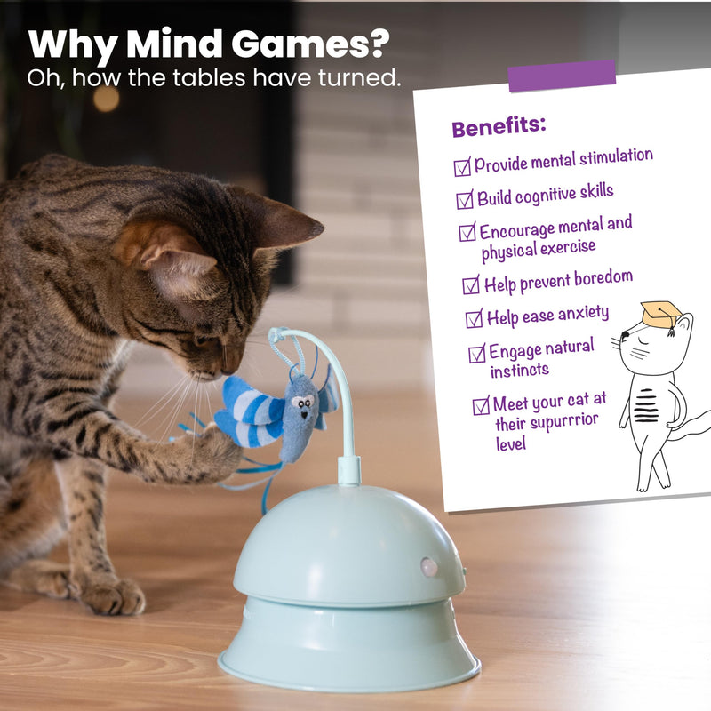 Catstages Electronic Flutter Dome Interactive Cat Toy and Topper for Cat Ball Track, Motion Activated with Spinning Plush Toy, Blue - PawsPlanet Australia
