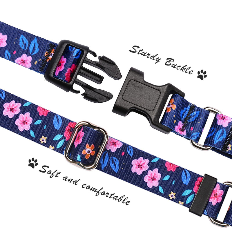 Martingale Collar for Dogs, Adjustable Soft Nylon Dog Collars with Special Design Cute Patterns for Small Medium Large Dog Blue Flower