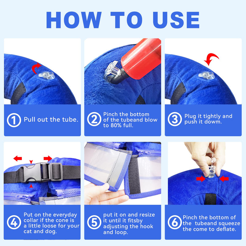 Dog Cone Collar, Inflatable Dog Cone After Surgery for Small Medium Large Dogs, Soft Dog Cone of Alternative with Enhanced Anti-Licking Guard Shield for Pets (Blue, S (Neck: 5"-8")) Blue S (Neck: 5"-8") - PawsPlanet Australia