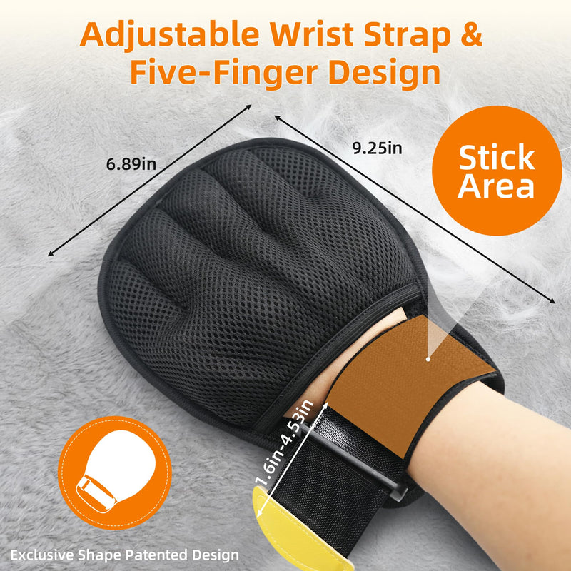 Pet Hair Removal Glove for Cats & Dogs, Patented Adjustable Strap, Reusable Five-Finger Grooming Glove with Secure Non-Slip Fit for Couch, Carpet, Clothing & Car Seat Yellow 1 Pcs - PawsPlanet Australia