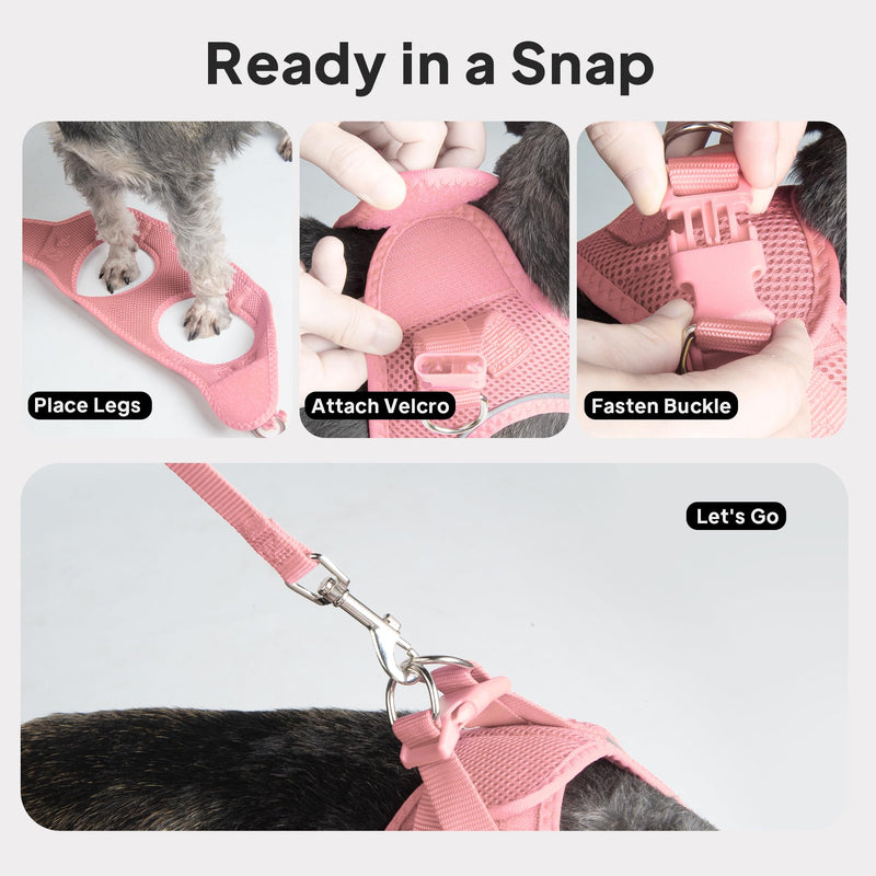 PetiFine Extra Small Step in Dog Harness and Leash Set, Cat Harness and Leash Escape Proof, All Weather Mesh Reflective, Step-in Air Vest Harnesses for Puppy(XXS, Pink) XXS | Neck: 11.4''-12.2'' Chest:12.6''-14.2'' | - PawsPlanet Australia