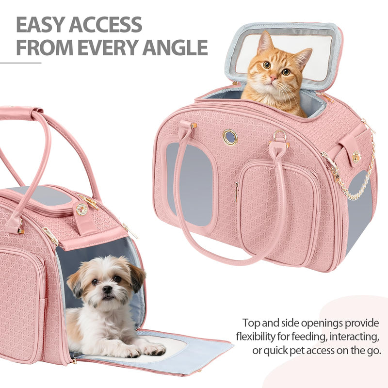 Dog Purse Carrier for Small Dogs, TSA Airline Approved Pet Tote Bag, Fashion Soft-Sided Puppy Carrier Purse with Pockets for Travel, Shopping, Daily Use (Pink, 16.1inch x 8.7inch x 12inch(LxWxH)) Pink 16.1inch x 8.7inch x 12inch(LxWxH)