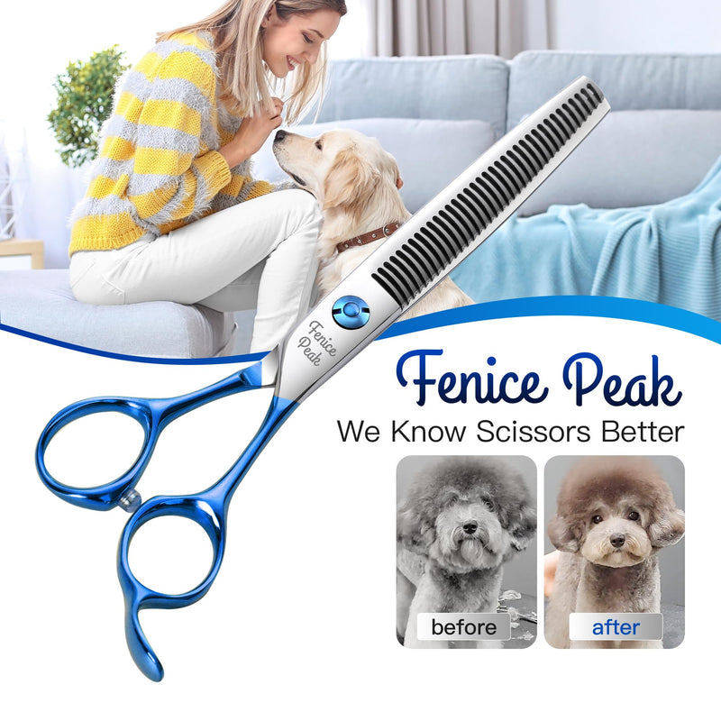 Fenice Peak Grooming Scissors for Dogs 7 inch Thinning Pet Grooming Scissors Ergonomically Designed Blue Handles Ideal Dog Shears for Precise Trimming Easy Use. Thinner 6.5" - PawsPlanet Australia