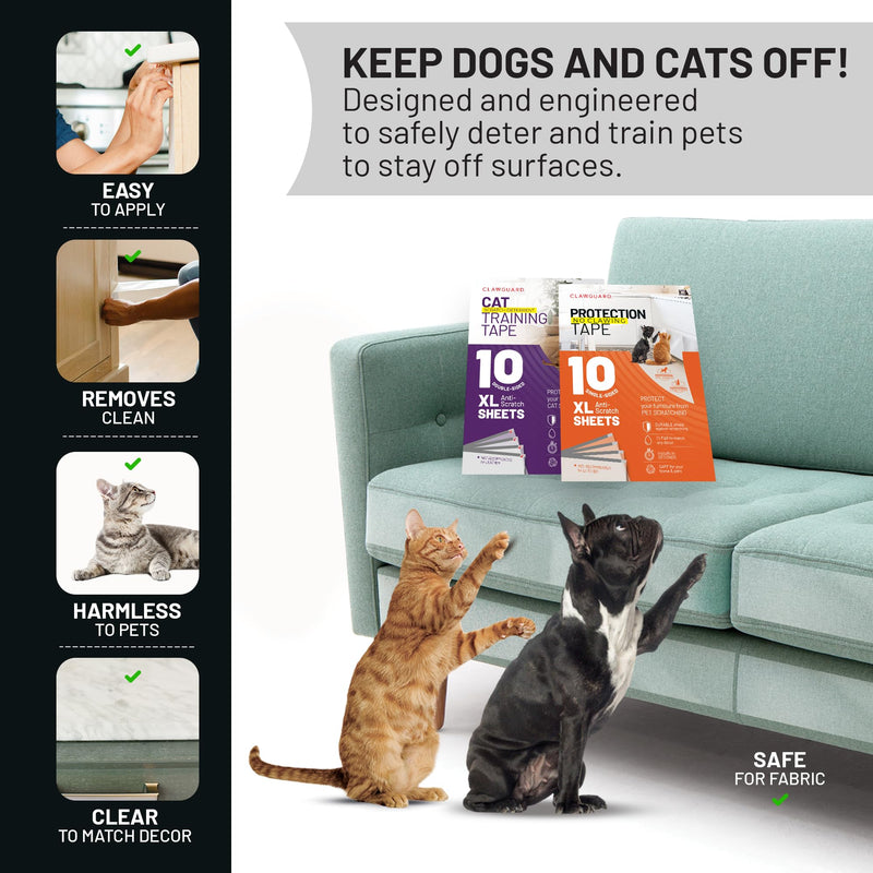 CLAWGUARD Bundle Pack – Dog Scratch Protection Tape Single-Sided 10 Pack Sheets and Cat Training Tape Anti Scratch Deterrent Double-Sided 10 Pack Sheets. Dog & Cat Furniture Protector Pack - PawsPlanet Australia