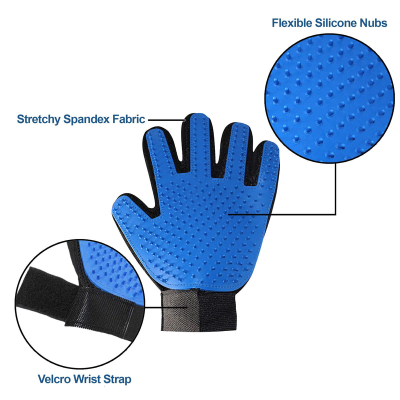 Pet Grooming Gloves for Dogs & Cats – 255 Silicone Bristles for Deep & Gentle Deshedding – Machine Washable w/Velcro Straps – One-Size Pair of Pet Hair Removal Glove for Long & Short Hair