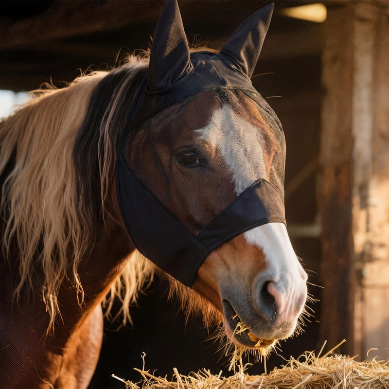 3 Pcs Derby Day Black Mesh Horse Fly Mask with Long Nose and Ears Derby Horse Accessories Smooth Elasticity Fly Mask with UV Protection for Racing Festival Competition