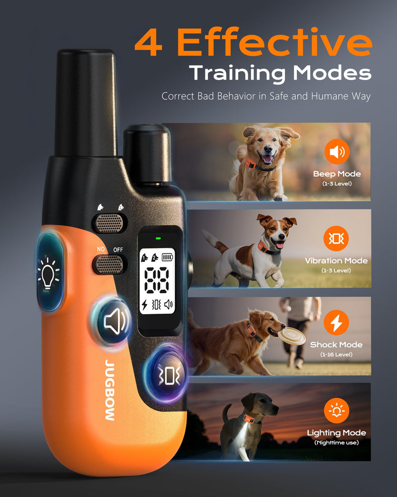 Jugbow Dog Shock Collar- 4200FT Dog Training Collar with Remote for 10-120lbs Small Medium Large Dog, IPX8-Waterproof Rechargeable E-Collar with LED Light Orange&Black