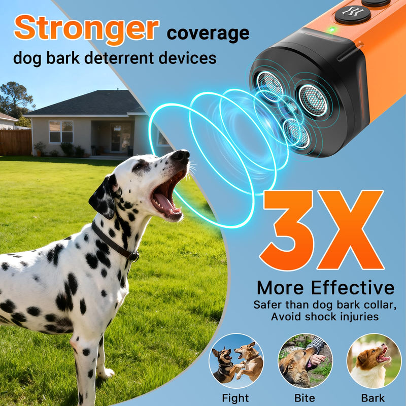 Dog Bark Deterrent Device,3X Anti Barking Device,6 Training Modes&4 Using Scenarios Dog Whistle to Stop Barking,50FT Range Ultrasonic Dog Repeller,Indoors&Outdoors Dog Barking Silencer orange