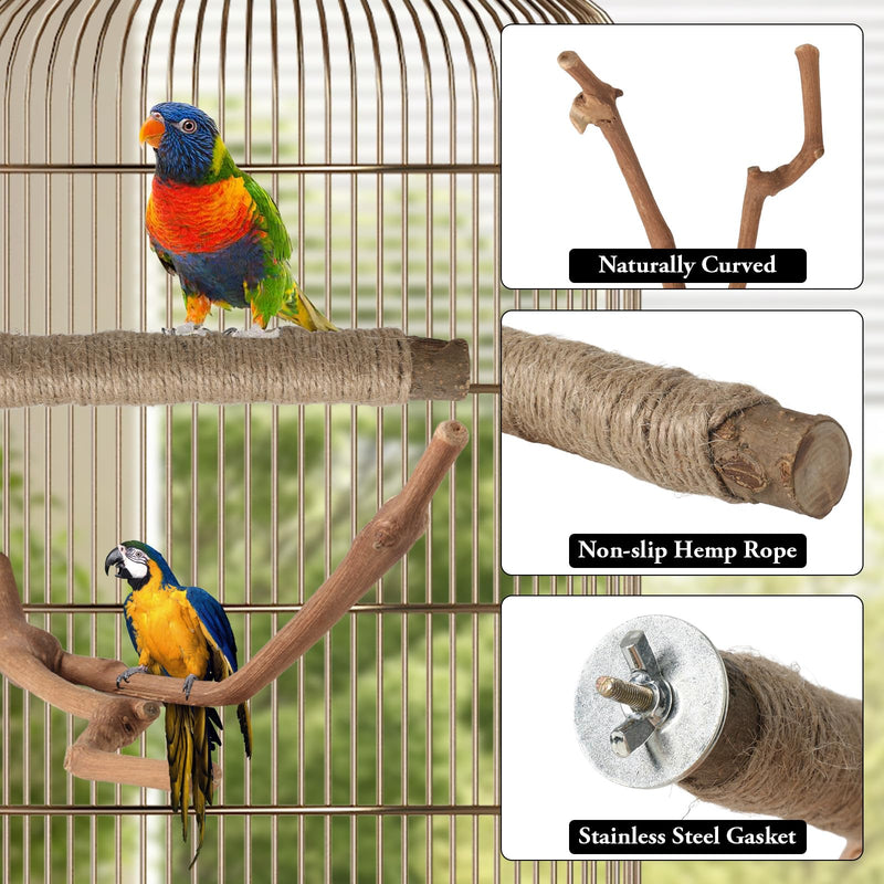 REHALY Large Bird Perch Stand, 5PCS Bird Perch Set - Natural Wood Grape Sticks, Paw Grinding Forks, Stand & Toys for Parakeets, Cockatiels, Conure, Budgies, Birds Cage Accessories - PawsPlanet Australia
