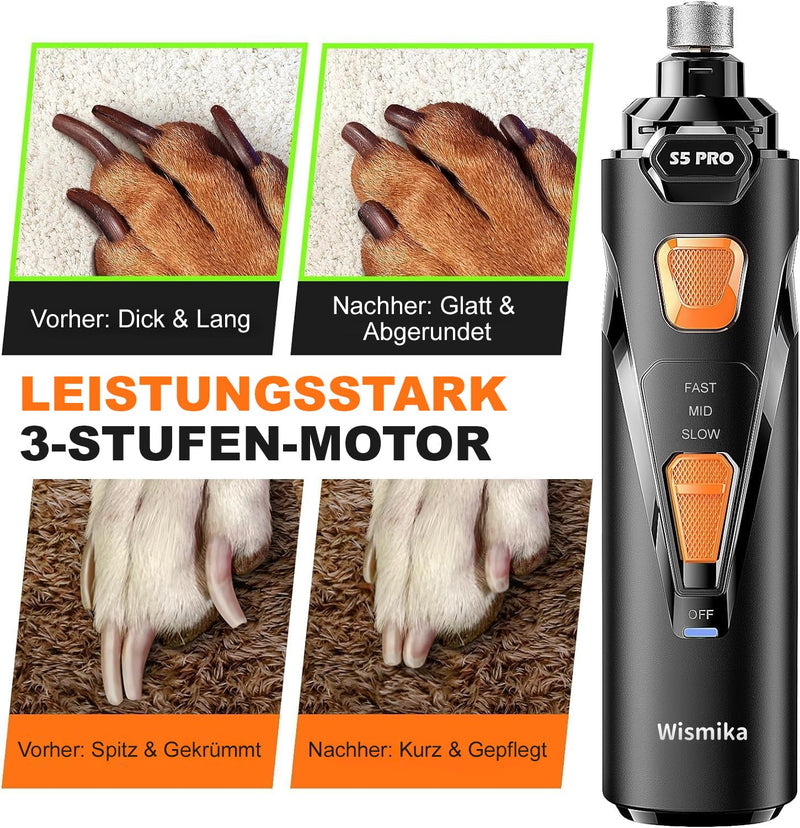 Whisper Quiet Electric Dog Nail Grinder with LED Light - Professional 3-Speed Pet Nail Trimmer for Stress-Free Grooming - Painless Paws Care for All Breeds, USB Rechargeable