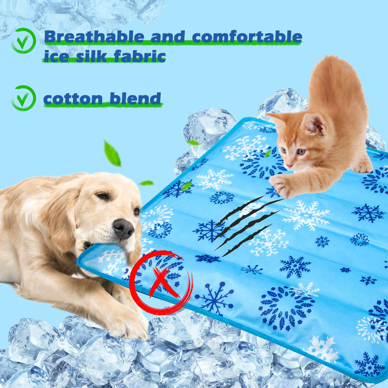 Dog Cooling Mat, Pet Washable Non-Toxic Summer Dogs Cats Cooling Pads Sleeping Kennel Mats Cool Ice Blanket for Indoor & Outdoor Dog Beach Essentials Gray 47.2 * 29.5IN 47.2*29.5 Snowflakes - PawsPlanet Australia