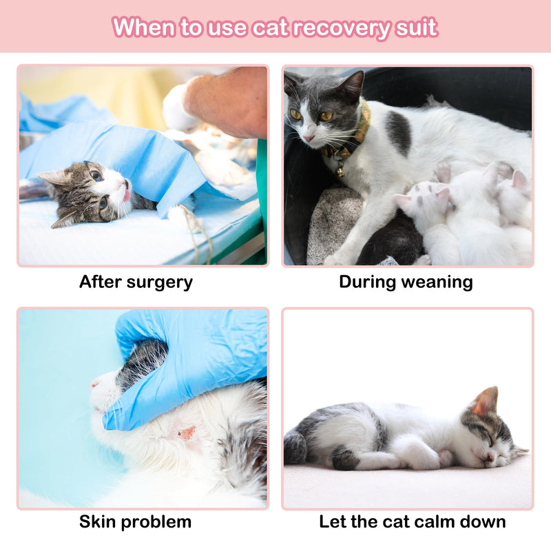 PUMYPOREITY Cat Recovery Suit After Surgery, Cat Onesie for Cats After Surgery, Cat Surgical Recovery Suit Female, Kitten Recovery Suit for Neutered/Abdominal Wound/Skin Damage/Weaning, XS, Pink