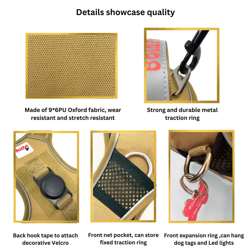 BoldPet® Dog Harness with Airtag Holder and Leash Set-Premium Oxford Breathable Material- Durable Reflective Airtag Dog Harness and Leash Set for Small, Medium, Large and X Large Dogs KHAKI - PawsPlanet Australia