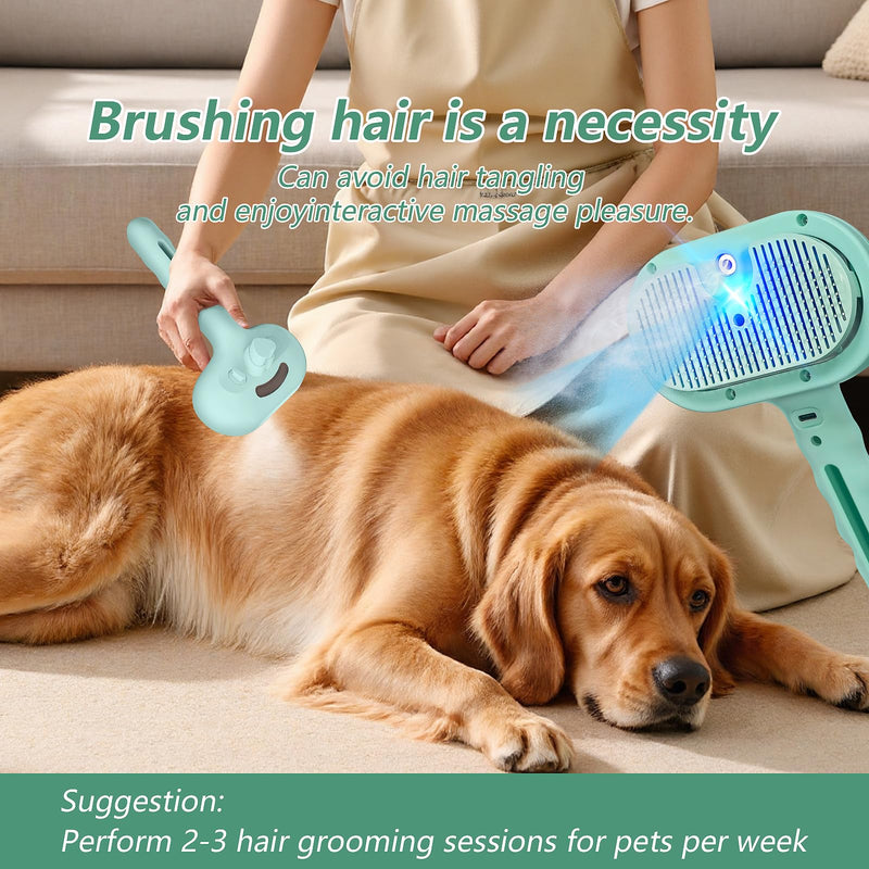 4 in 1 Pet Grooming Brush with Steam, Spray & Blue Light Sterilization – Hair Removal Comb for Dogs & Cats with Water Tank, Mist Release, Stainless Steel Teeth & Ergonomic Handle(Purple) Purple