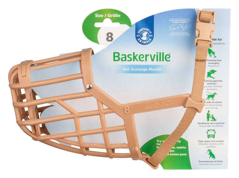 Safe BASKERVILLE ANTI SCAVENGE MUZZLE, Size 8, Dog can Pant and Drink, Prevents Biting and Food Waste Scavenging, Ideal for Longer Nosed Dogs, Breathable Dog Training Muzzle for Medium & Large Dogs - PawsPlanet Australia