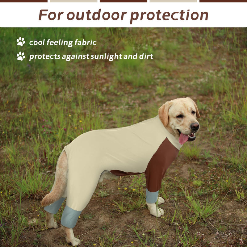 Lightweight Dog Onesie for Summer, Cool Breathable Four-Leg Pollen Protection Suit, UV Sun Protection & Mud Dirt Proof Suit, Protective Full Body Clothing for Medium Large Dogs, Beige L