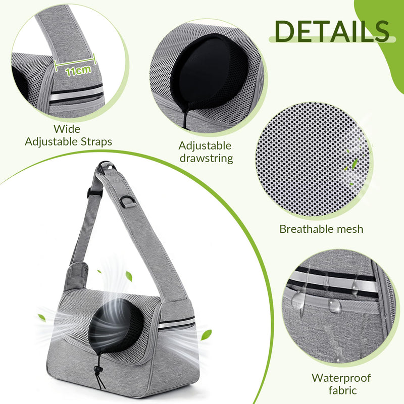 ALLSOPETS Dog Sling Carrier for Small Dogs Cats – Breathable Puppy Sling, Adjustable Shoulder Strap with Side Pocket, Travel Cat Carrier for Outdoor Camping (Light Gray) Light Gray - PawsPlanet Australia