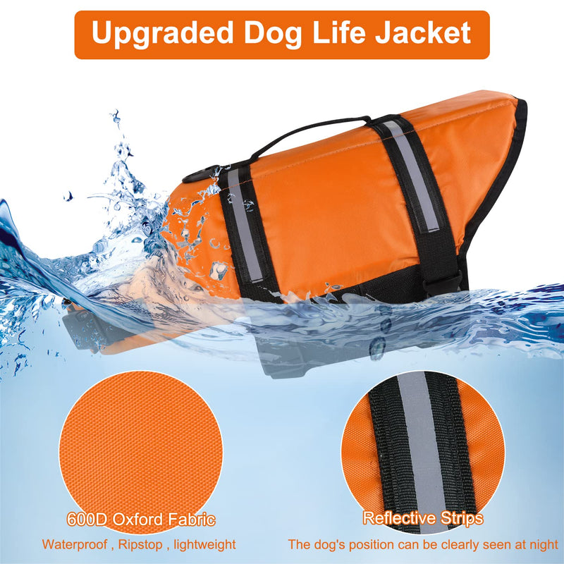 HAOCOO Dog Life Jacket Vest Saver Safety Swimsuit Preserver with Reflective Stripes/Adjustable Belt Dogs Orange,L Large - PawsPlanet Australia