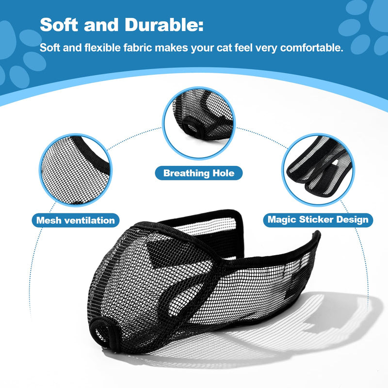 Cat Muzzle for Grooming Nail Trimming with Soft Mesh Covered, Prevent Biting Chewing(L,Black) L Black